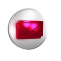 Red Envelope icon isolated on transparent background. Email message letter symbol. Silver circle button. Royalty Free Stock Photo