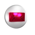 Red Envelope icon isolated on transparent background. Email message letter symbol. Silver circle button. Royalty Free Stock Photo