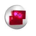 Red Envelope icon isolated on transparent background. Email message letter symbol. Silver circle button. Royalty Free Stock Photo