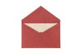 Red envelope made from natural fiber paper isolated on white background. Clipping path included. Royalty Free Stock Photo