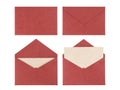 Red envelope made from natural fiber paper isolated on white background. Clipping path included. Royalty Free Stock Photo