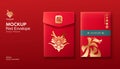 Red Envelope mock up realistic, Ang pao Chinese new year, year of the dragon gold design