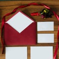 Red envelope with notecard blank for your copy Royalty Free Stock Photo