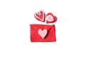 Red envelope plasticine, cute couple red hearts clay, lovely gift dough, white background