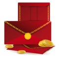 Red envelopes and coins to celebrate Chinese New Year, Vector Illustration Royalty Free Stock Photo