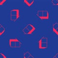 Red Eraser or rubber icon isolated seamless pattern on blue background. Vector Royalty Free Stock Photo