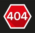 Red 404 error page not found with long shadow in flat style. Vector illustration Royalty Free Stock Photo