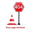 Red 404 error page not found with long shadow in flat style. Vector illustration Royalty Free Stock Photo