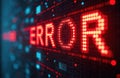 Red error sign glitch effect against binary code. Digital tech concept, computer failure, system crash, software malfunction. Royalty Free Stock Photo