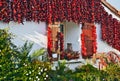 Red Espelette peppers decorating Basque house Royalty Free Stock Photo