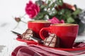 Red Espresso Cups and Chocolate Royalty Free Stock Photo