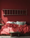 Red ethnic style bedroom interior Royalty Free Stock Photo