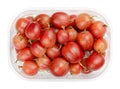 Red gooseberries in a plastic container, Ribes uva-crispa Royalty Free Stock Photo