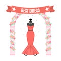 Red Evening Dress. Vintage dress on mannequin. Vector.