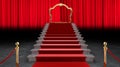 Red Event Carpet, Stair and Gold Rope Barrier Concept of Success and Triumph, 3d rendering