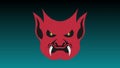 RED EVIL MASK WITH DARK GREEN BACKGROUND