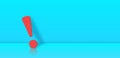Red exclamation mark In Blue background. Three-dimensional Exclamation Pont in Turquoise background. 3D Render,