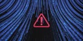 Red Exclamation Mark Warning Symbol Over Flowing Binary Code Data Stream alert danger Royalty Free Stock Photo