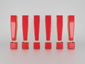 Red exclamation marks isolated on white. 3D render Royalty Free Stock Photo