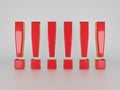 Red exclamation marks isolated on white. 3D render. Royalty Free Stock Photo