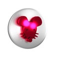 Red Experimental mouse icon isolated on transparent background. Silver circle button.