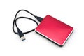 Red external hard drive with usb cable. Royalty Free Stock Photo