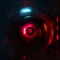 Red Eye of Danger: A Futuristic AI System in the Shadows created witth Generativ AI technology Royalty Free Stock Photo