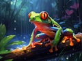 Ai Generated illustration Wildlife Concept of Red eye frog Royalty Free Stock Photo