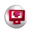 Red Eye of Horus on monitor icon isolated on transparent background. Ancient Egyptian goddess Wedjet symbol of