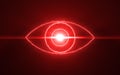 Red eye shape with lens flare effect.Digital eye optical