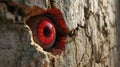 a red eyeball in a hole in a rock wall Royalty Free Stock Photo