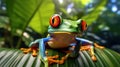 Red-eyed Tree Frog, Agalychnis callidryas, sitting on the green leave in tropical forest. Generative Ai Royalty Free Stock Photo