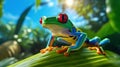 Red-eyed Tree Frog, Agalychnis callidryas, sitting on the green leave in tropical forest. Generative Ai Royalty Free Stock Photo
