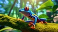 Red-eyed Tree Frog, Agalychnis callidryas, sitting on the green leave in tropical forest. Generative Ai Royalty Free Stock Photo