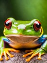 A red-eyed tree frog perched on a green leaf Royalty Free Stock Photo