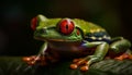 Red eyed tree frog perched on wet leaf, looking at camera generated by AI Royalty Free Stock Photo