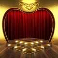 Red fabric curtain with gold on stage