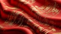 Red Fabric With Gold Woven Landscape Design Royalty Free Stock Photo