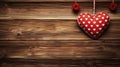 Red Fabric Heart Decorated On Wooden Background With Roses Royalty Free Stock Photo