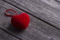 Red fabric Heart on the gray wooden background. Valentine Day. Wedding. Royalty Free Stock Photo