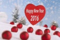 Red fabric heart with happy new year Royalty Free Stock Photo