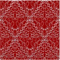 Red fabric with an old-style brocade pattern