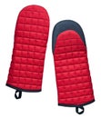 Red fabric quilted oven mitts with silicone inserts isolated Royalty Free Stock Photo