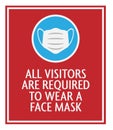 Red face mask required sign with protective face covering icon