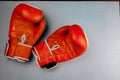 red faded boxing gloves on blue background