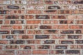 Red faded burned old bricks background with flaws and splits