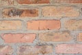 Red faded old bricks background with flaws and splits Royalty Free Stock Photo