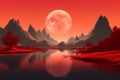 Red fantasy river landscape. Generate Ai