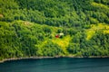 Red farm at Suldalsvatnet in Rogaland