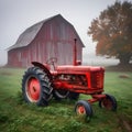 Red Retro Farm Tractor With Wooden Barn Royalty Free Stock Photo